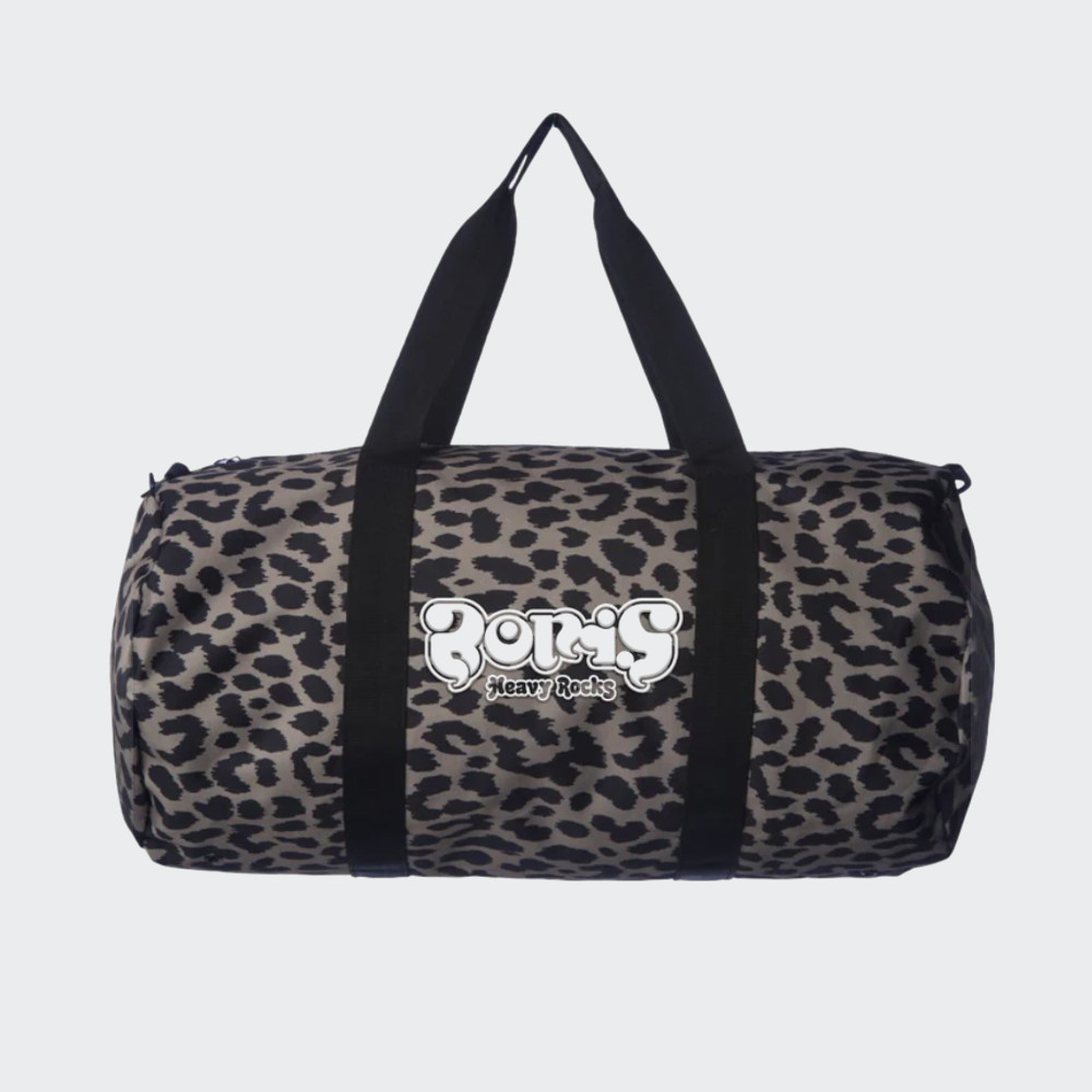 “HEAVY ROCKS” EMBROIDERED CHEETAH DUFFEL BAG