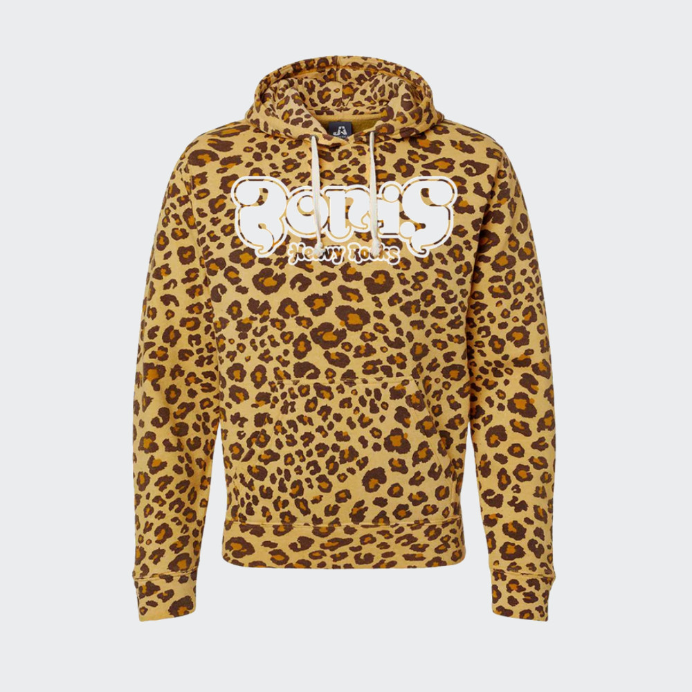 “HEAVY ROCKS” WHITE LOGO LEOPARD HOODED SWEATSHIRT